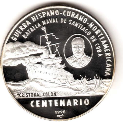 Moneda por el centenario de la batalla naval ocurrida en Santiago de Cuba en 1898.